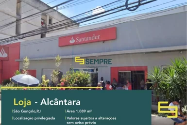 Loja para vender em Alcântara São Gonçalo/RJ, em excelente localização. O estabelecimento comercial conta com área de 1.089,68 m².