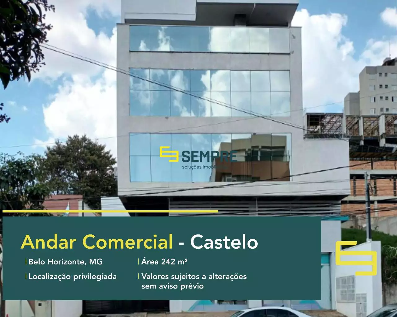 Andar comercial para alugar no Castelo em Belo Horizonte, excelente localização. O estabelecimento comercial conta com área de 242 m².