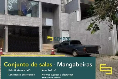 Conjunto de salas para alugar no Mangabeiras em Belo Horizonte, excelente localização. O estabelecimento comercial conta com área de 162 m².