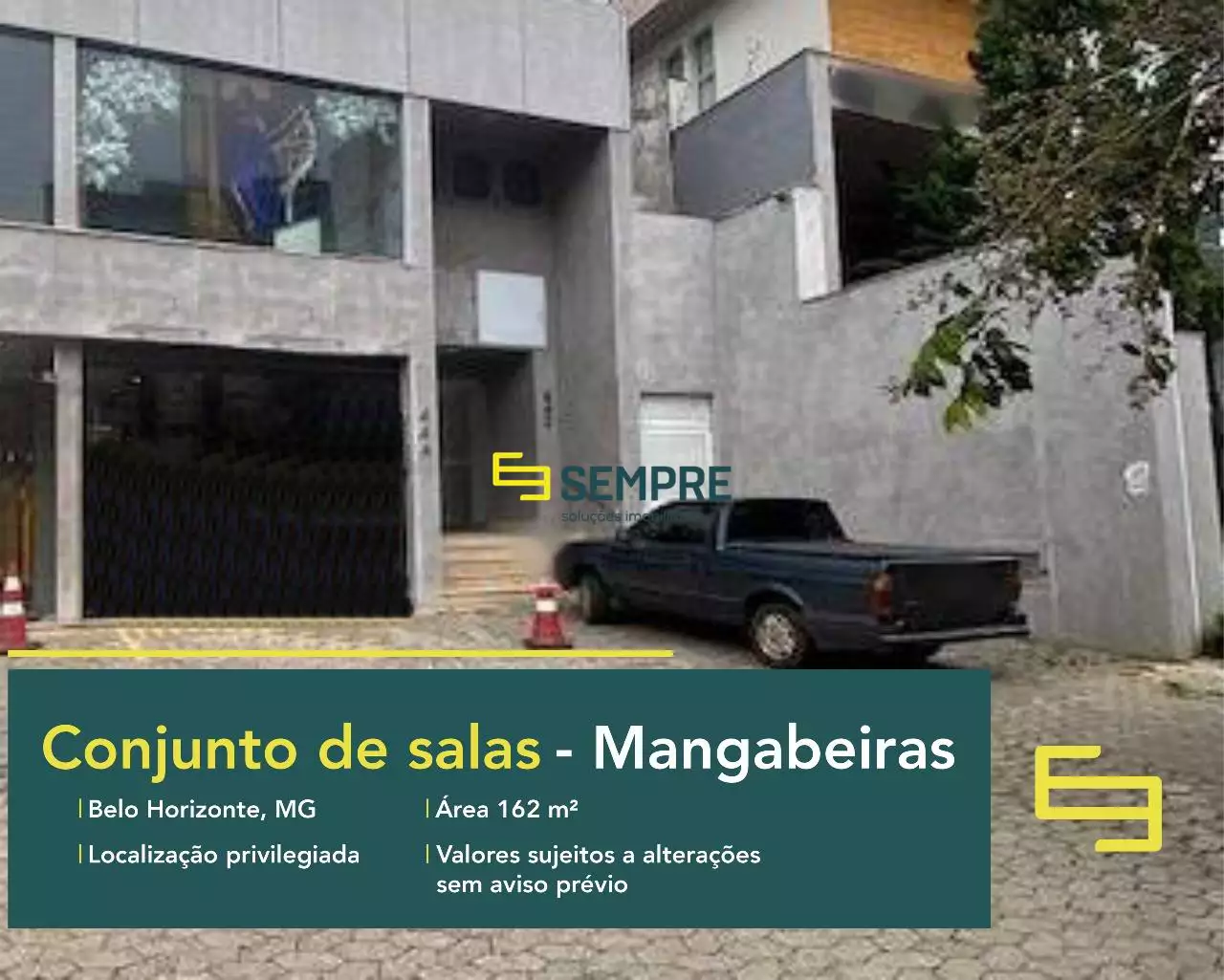 Conjunto de salas para alugar no Mangabeiras em Belo Horizonte, excelente localização. O estabelecimento comercial conta com área de 162 m².