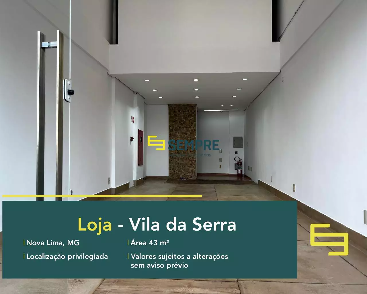 Loja para alugar no Vila da Serra em Nova Lima, em excelente localização. O estabelecimento comercial conta com área de 43,99 m².
