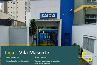 Loja na Vila Mascote para locação em São Paulo, excelente localização. O estabelecimento comercial conta com área de 753,36 m².