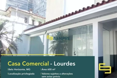 Casa comercial para locação no Lourdes em Belo Horizonte, em excelente localização. O estabelecimento comercial conta com área de 600 m².
