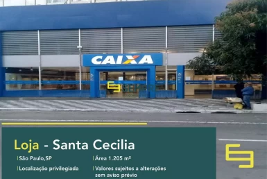 Loja para vender no Santa Cecilia em São Paulo, excelente localização. O estabelecimento comercial conta com área de 1.205,86 m².