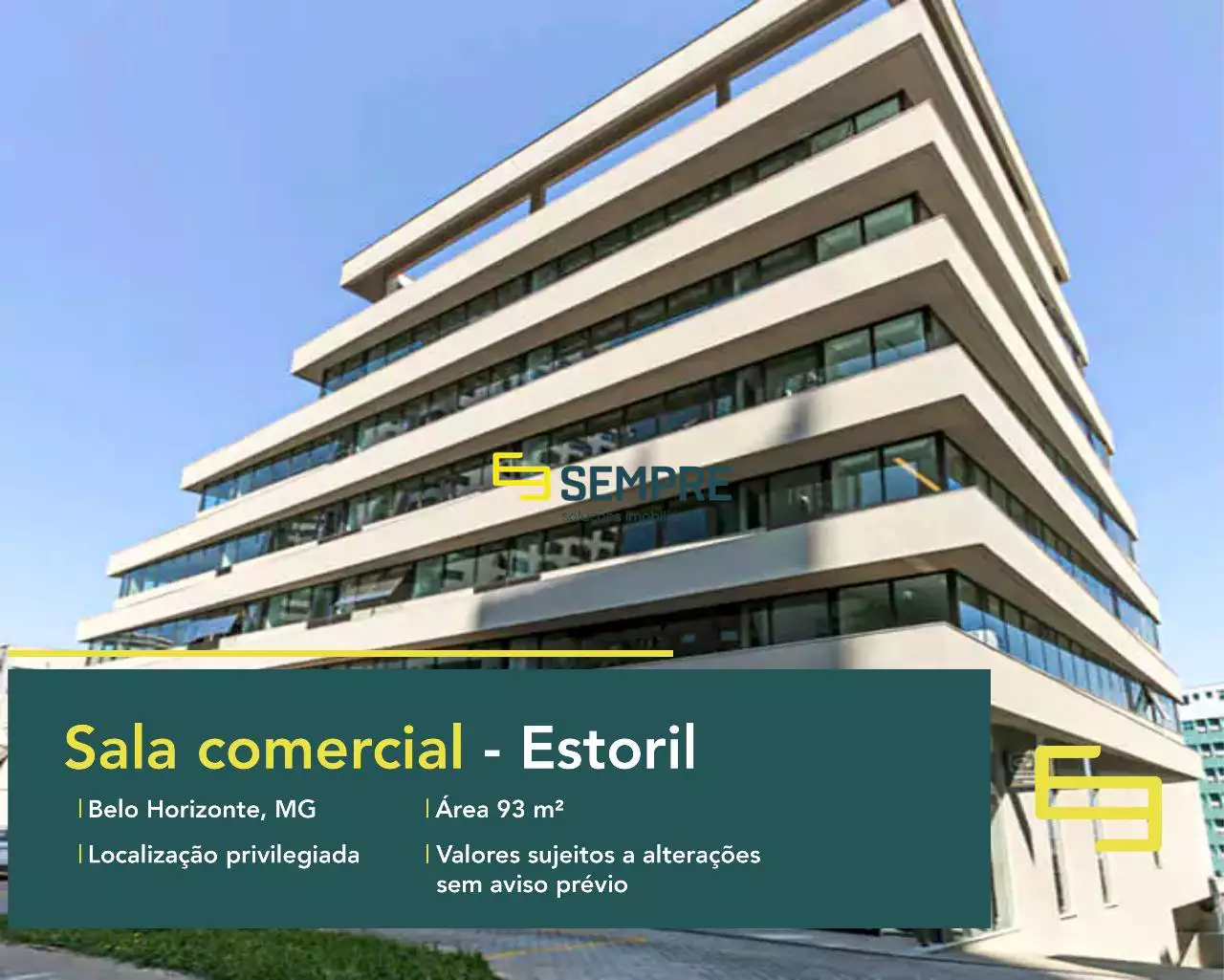 Sala comercial no bairro Estoril à venda em BH, em excelente localização. O estabelecimento comercial conta com área de 93 m².