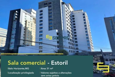 Sala comercial à venda no Estoril em Belo Horizonte, em excelente localização. O estabelecimento comercial conta com área de 31 m².