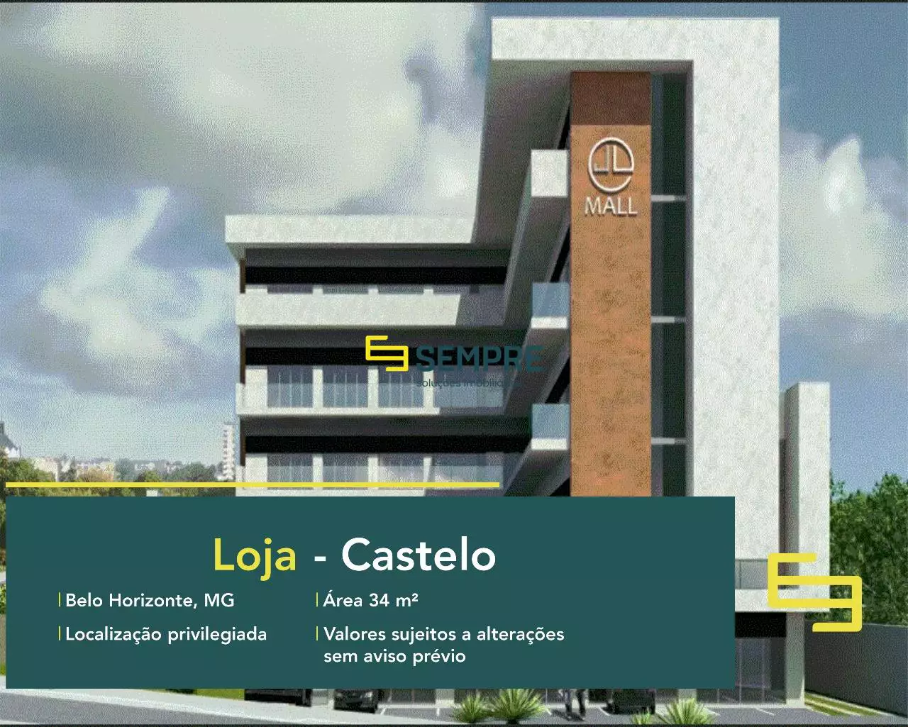 Loja à venda no Castelo em Belo Horizonte Av Miguel Perrela, em excelente localização. O estabelecimento comercial conta com área de 34,55m².