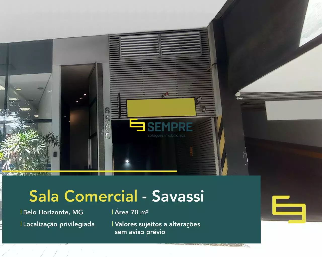 Aluguel de sala comercial na Savassi em BH, em excelente localização. O estabelecimento comercial conta com área de 70 m².