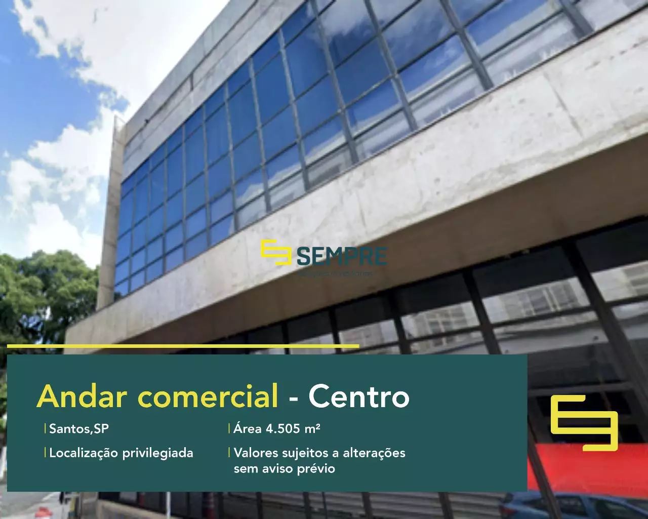 Laje corporativa em Santos à venda - São Paulo, excelente localização. O estabelecimento comercial conta com área de 4.505 m².
