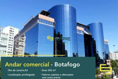 Andar corrido no Botafogo para locação no Rio de Janeiro, em excelente localização. O ponto comercial conta com área de 342 m².