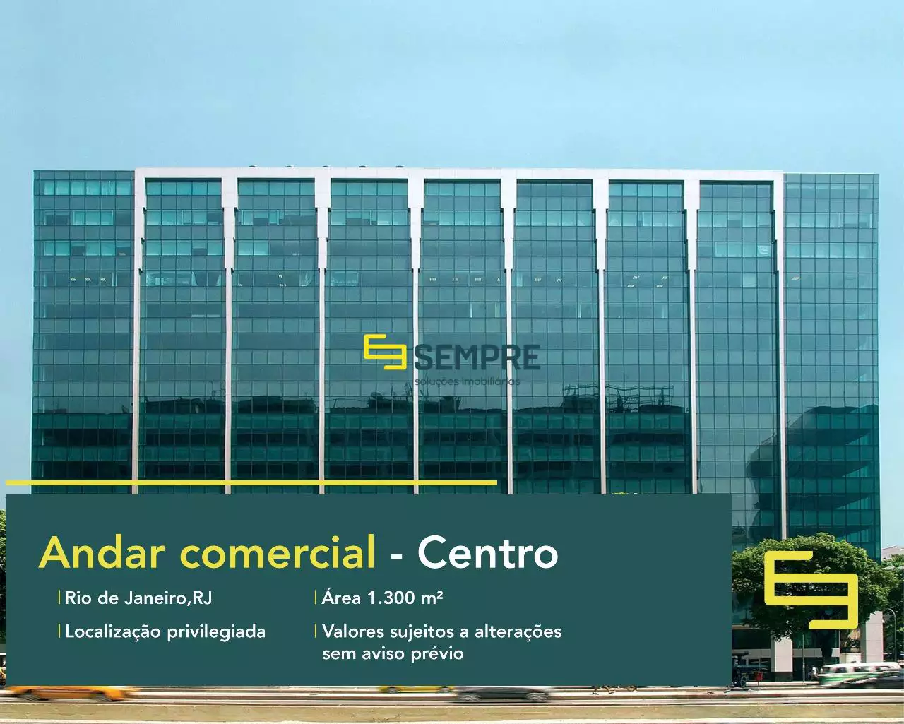 Andar corporativo no Centro do Rio de Janeiro - Rio Office Tower, em excelente localização. O ponto comercial conta com área de 1.300 m².
