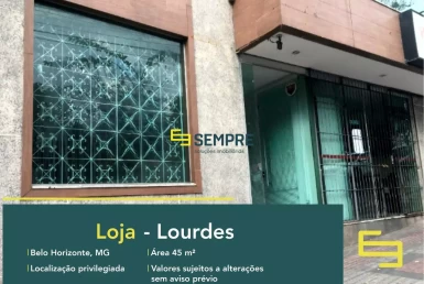 Loja na avenida do Contorno para alugar no Lourdes - BH, em excelente localização. O estabelecimento comercial conta com área de 36 m².