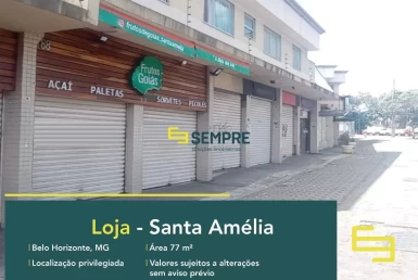 Loja na região Pampulha à venda - Santa Amélia, em excelente localização. O estabelecimento comercial conta com área de 77 m².