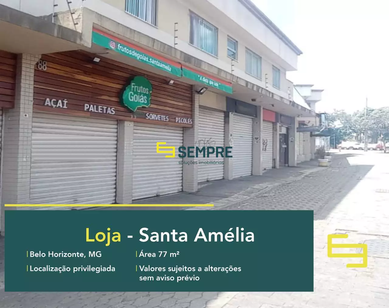 Loja na região Pampulha à venda - Santa Amélia, em excelente localização. O estabelecimento comercial conta com área de 77 m².