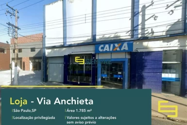 Loja para locação na Via Anchieta em São Paulo, excelente localização. O estabelecimento comercial conta com área de 1.785 m².