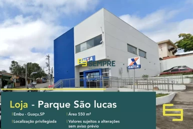 Loja para alugar no Parque São Lucas em São Paulo, em excelente localização. O estabelecimento comercial conta com área de 550 m².