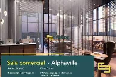 Sala comercial em Alphaville à venda - Nova Lima, em excelente localização. O estabelecimento comercial conta com área de 72,47 m².