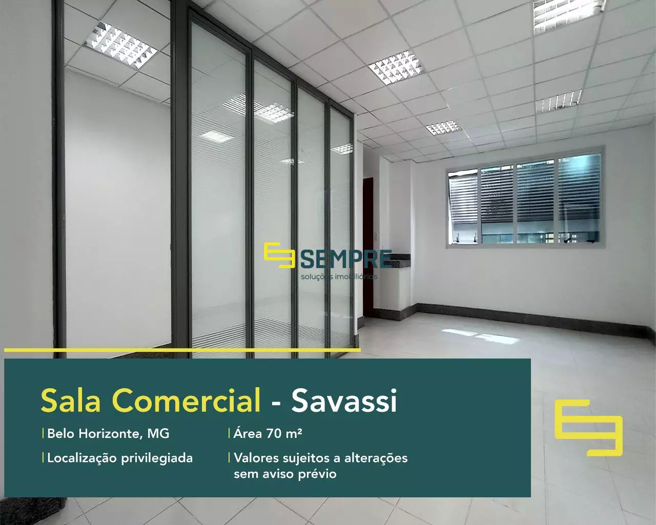 Venda de sala comercial na Savassi em Belo Horizonte, em excelente localização. O estabelecimento comercial conta com área de 70 m².