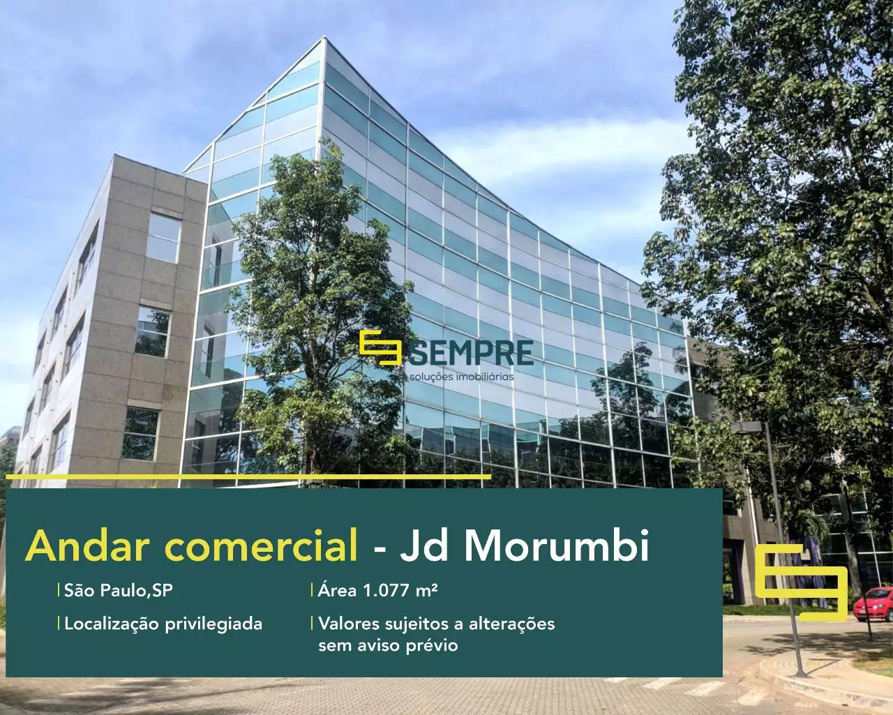 Andar comercial no Jardim Morumbi para locação em São Paulo, em excelente localização. O ponto comercial conta com área de 1.077 m².
