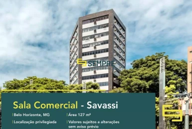 Aluguel de sala comercial em BH na Savassi - Ed Alvares da Silva, em excelente localização. O ponto comercial conta com área de 127,89 m².