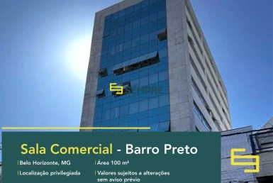 Sala comercial à venda no Barro Preto em Belo Horizonte, excelente localização. O estabelecimento comercial conta com área de 100 m².
