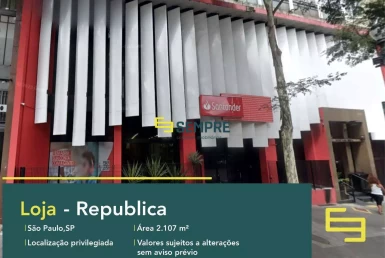 Loja para alugar na República em São Paulo, excelente localização. O estabelecimento comercial conta com área de 2.107,31 m².