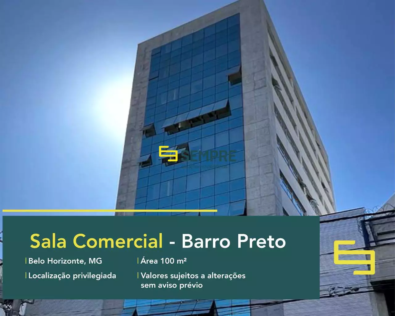 Sala comercial à venda no Barro Preto em Belo Horizonte, excelente localização. O estabelecimento comercial conta com área de 100 m².
