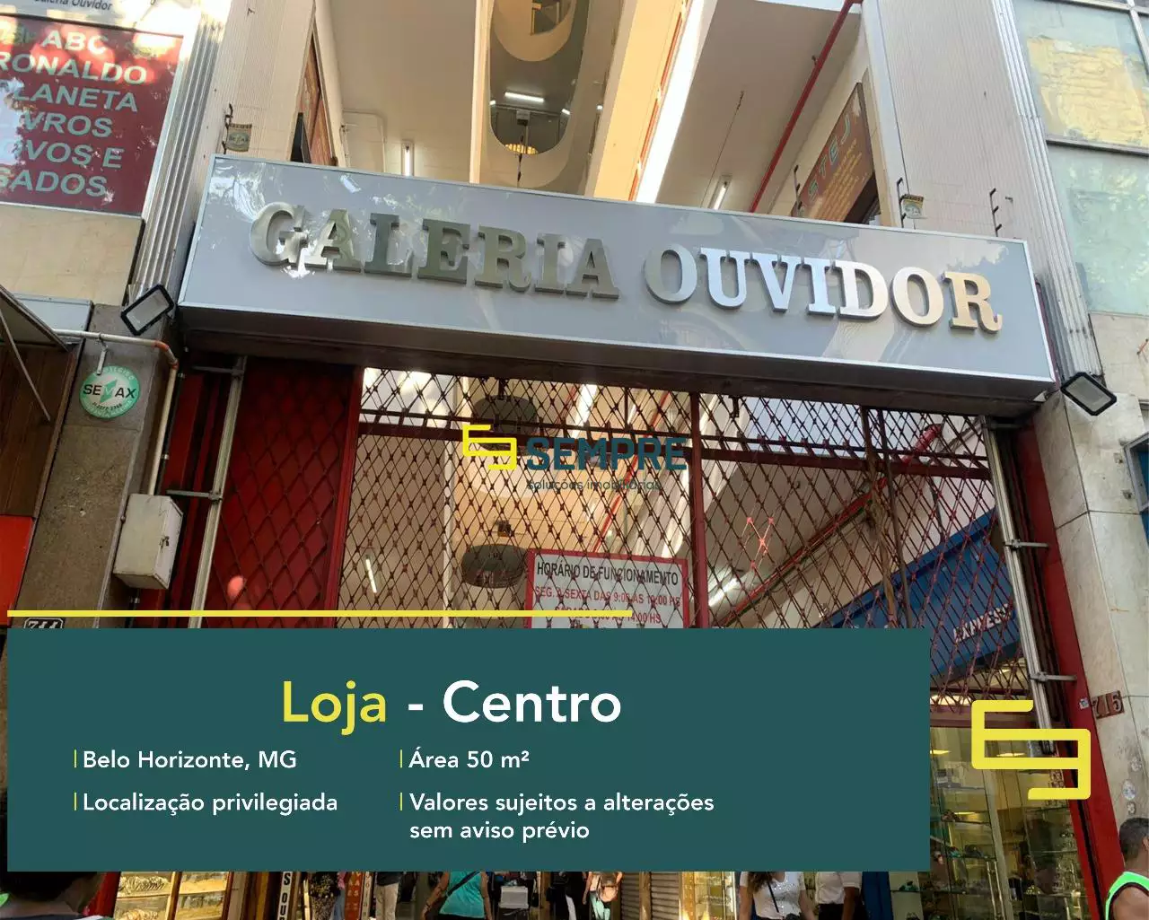 Loja na Galeria do Ouvidor para alugar em Belo Horizonte, em excelente localização. O ponto comercial conta com área de 50 m².