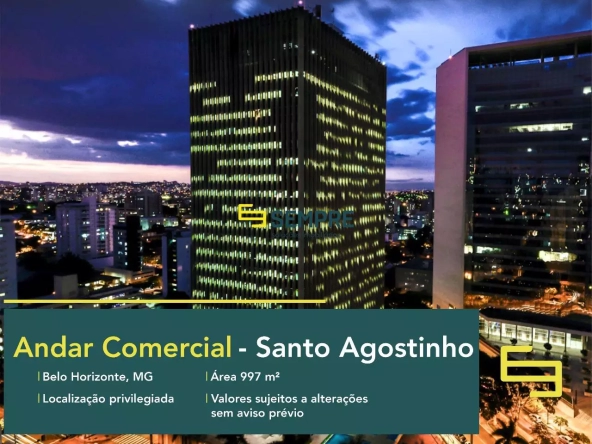 Andar corrido para alugar no Santo Agostinho em Belo Horizonte, em excelente localização. O ponto comercial conta com área de 997 m².