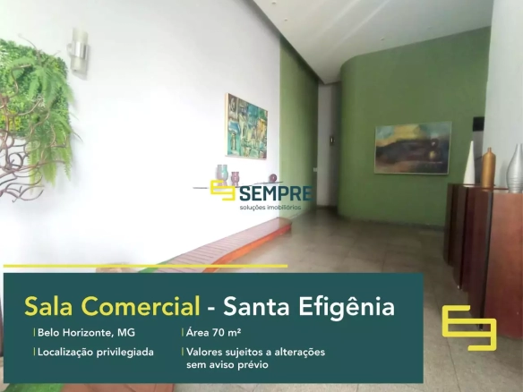 Venda de sala comercial no Santa Efigênia em Belo Horizonte, em excelente localização. O ponto comercial conta com área de 70 m².