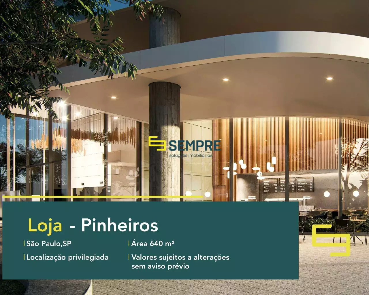 Loja no Edifício Pátio Rebouças para locação em São Paulo, em excelente localização. O ponto comercial conta com área de 640 m².