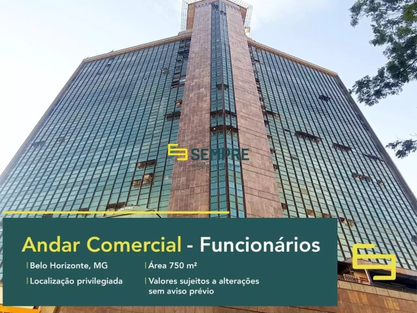 Aluguel de andar corrido no Funcionários em Belo Horizonte, em excelente localização. O ponto comercial conta com área de 750 m².