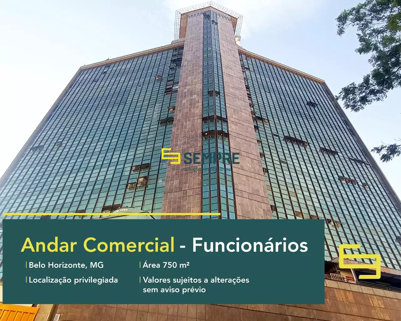 Aluguel de andar corrido no Funcionários em Belo Horizonte, em excelente localização. O ponto comercial conta com área de 750 m².