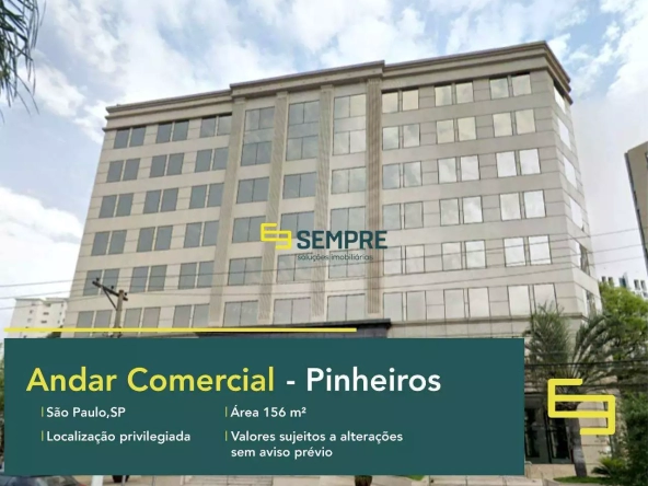 Andar corrido no Capital Plaza para alugar no Pinheiros - SP, em excelente localização. O ponto comercial conta com área de 156 m².