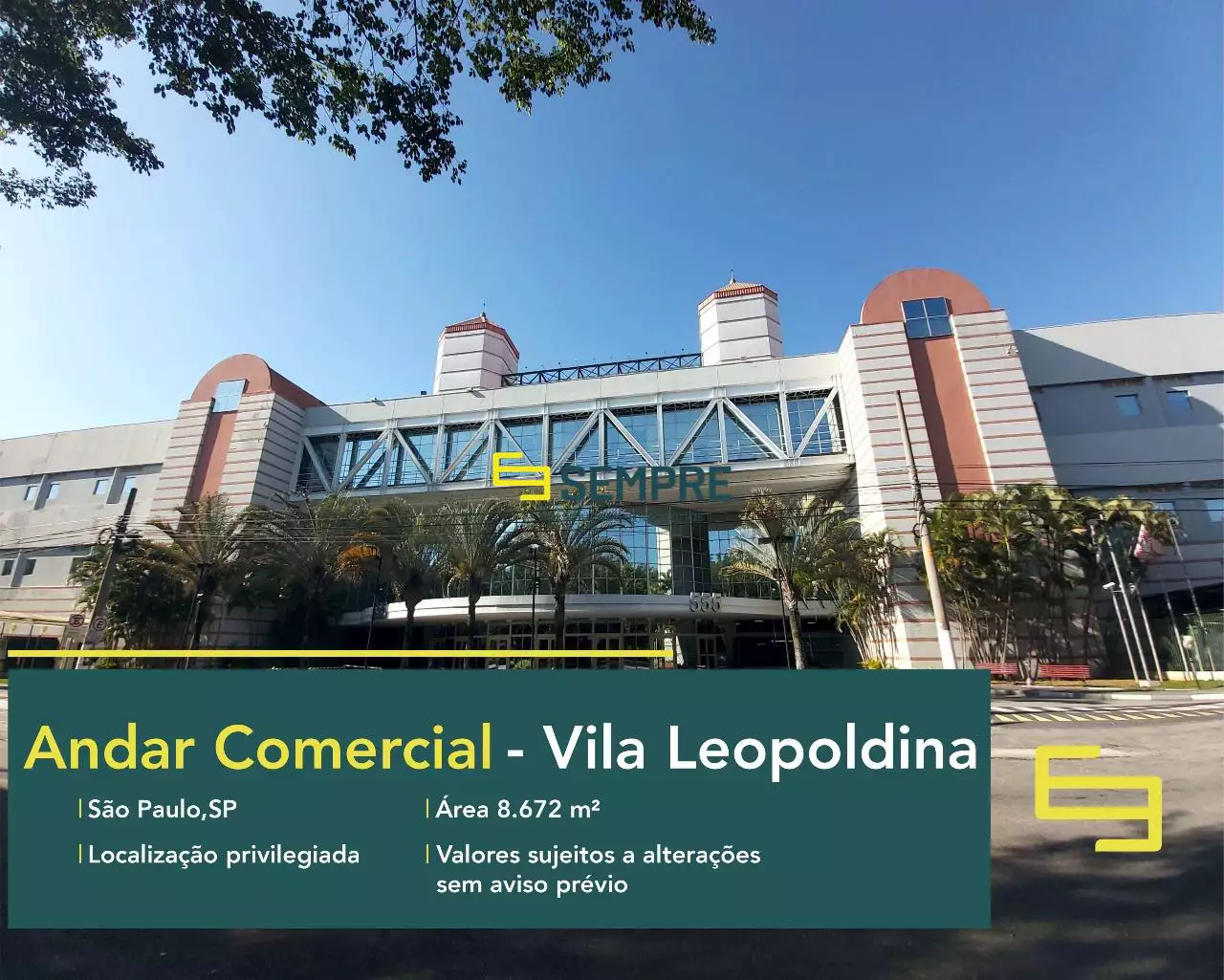 Andar comercial no Vila Leopoldina para locação em São Paulo, em excelente localização. O ponto comercial conta com área de 8.672 m².