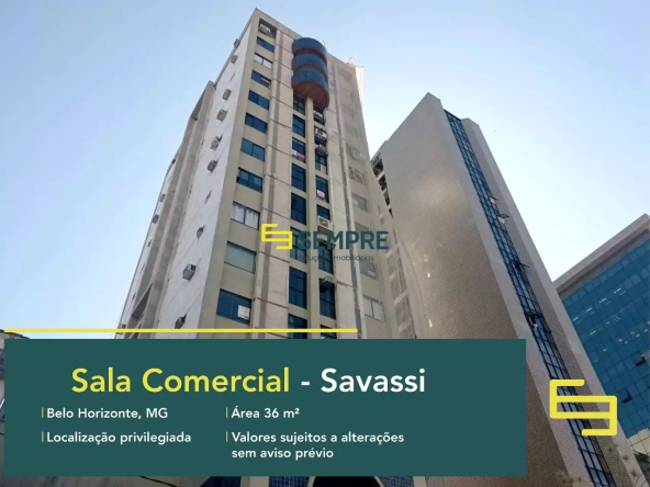 Sala comercial no Edifício La Rochelle à venda em BH, em excelente localização. O ponto comercial conta com área de 36,18 m².