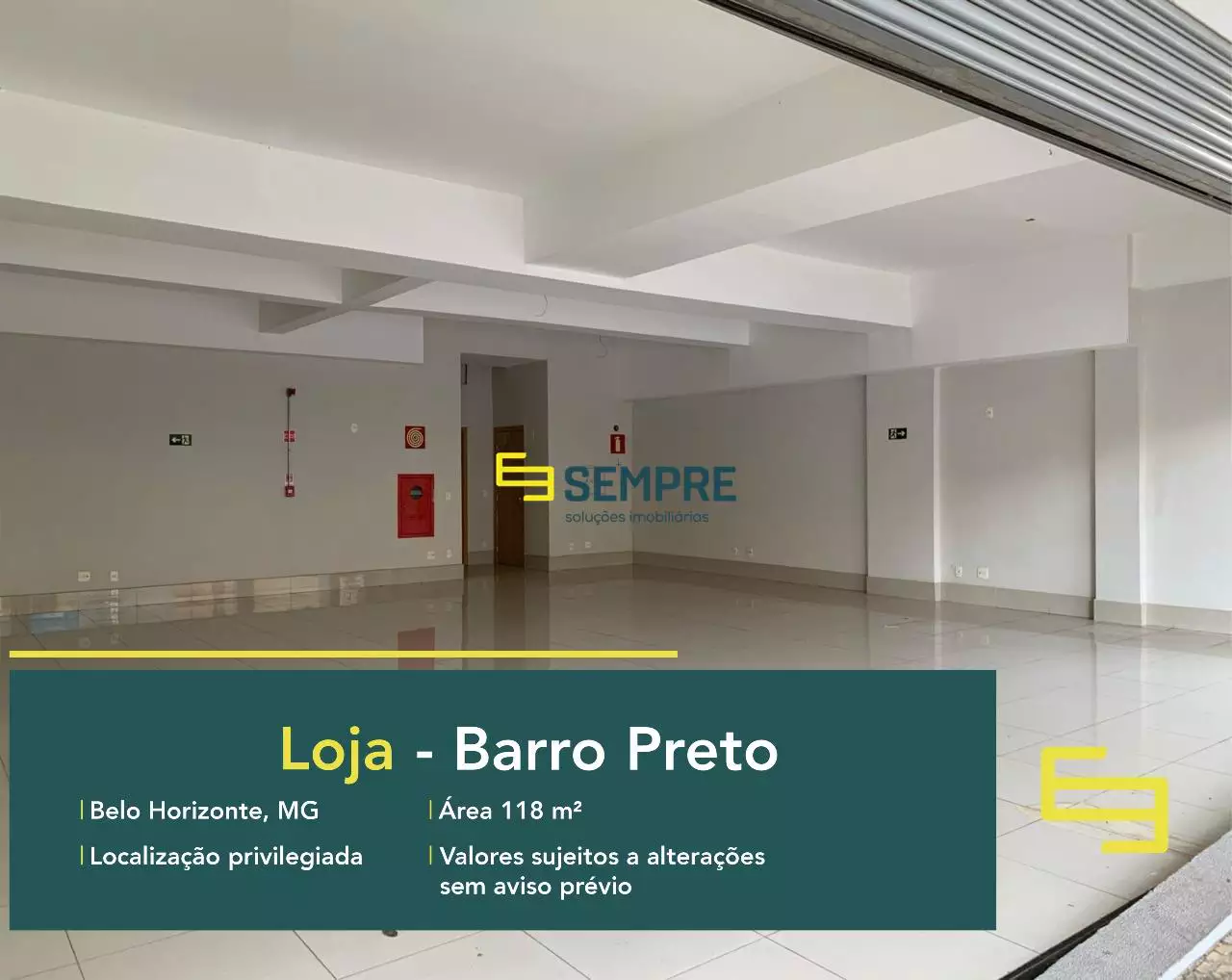 Loja com vaga para locação no Barro Preto em Belo Horizonte, em excelente localização. O ponto comercial conta com área de 118 m².