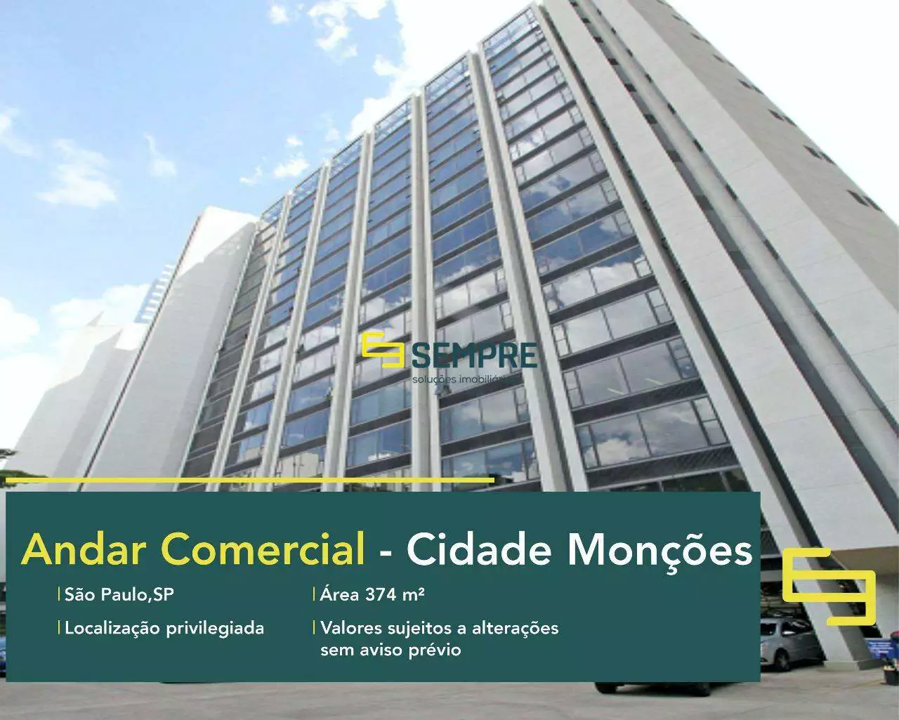 Andar comercial na Cidade Monções para locação em São Paulo, em excelente localização. O ponto comercial conta com área de 374,80 m².