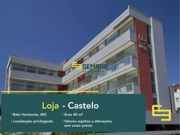 Loja para alugar no Castelo em BH - Excelente ponto comercial, em excelente localização. O ponto comercial conta com área de 48 m².