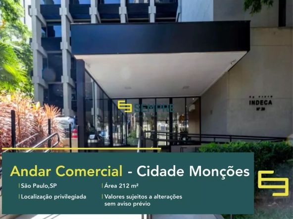 Andar comercial no edifício Indeca disponível para locação em SP, em excelente localização. O ponto comercial conta com área de 212,40 m².