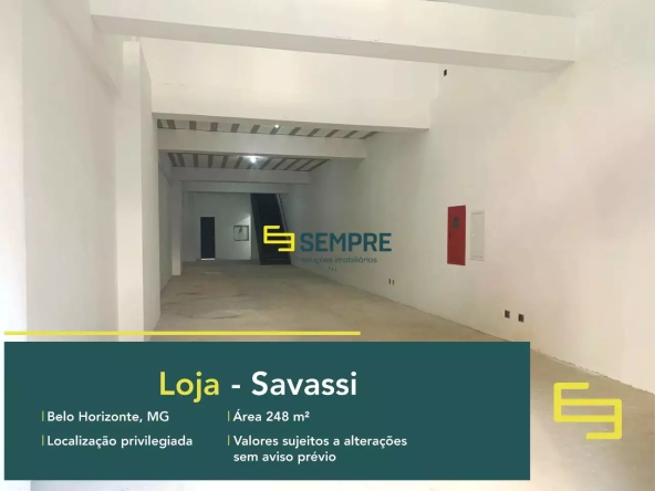 Loja na Savassi ótimo ponto comercial para alugar em BH, em excelente localização. O ponto comercial conta com área de 248 m².