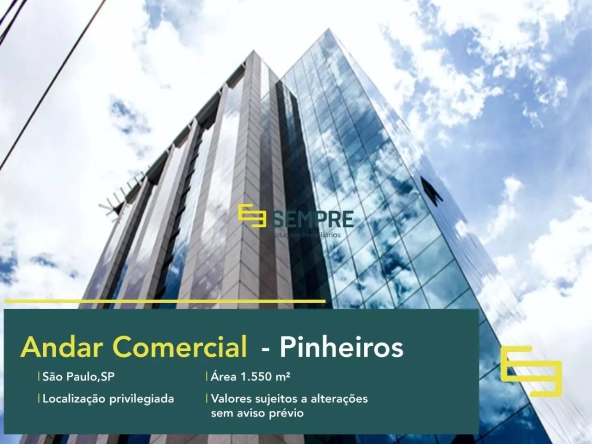 Andar comercial no Edifício Company Plaza para locação em São Paulo, em excelente localização. O ponto comercial conta com área de 1.550 m².