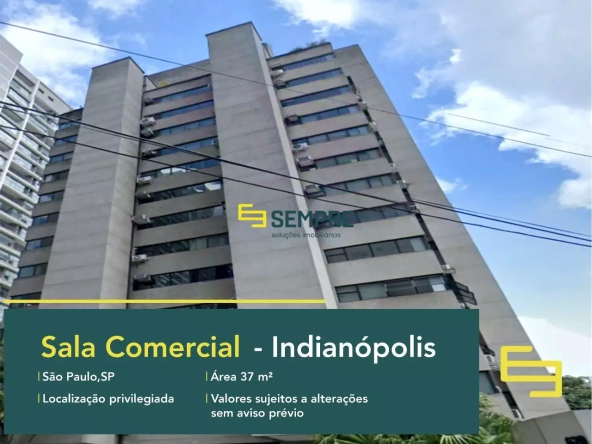 Sala comercial para locação no Indianópolis - Ed Down Town em São Paulo, em excelente localização. O ponto comercial conta com área de 37 m²