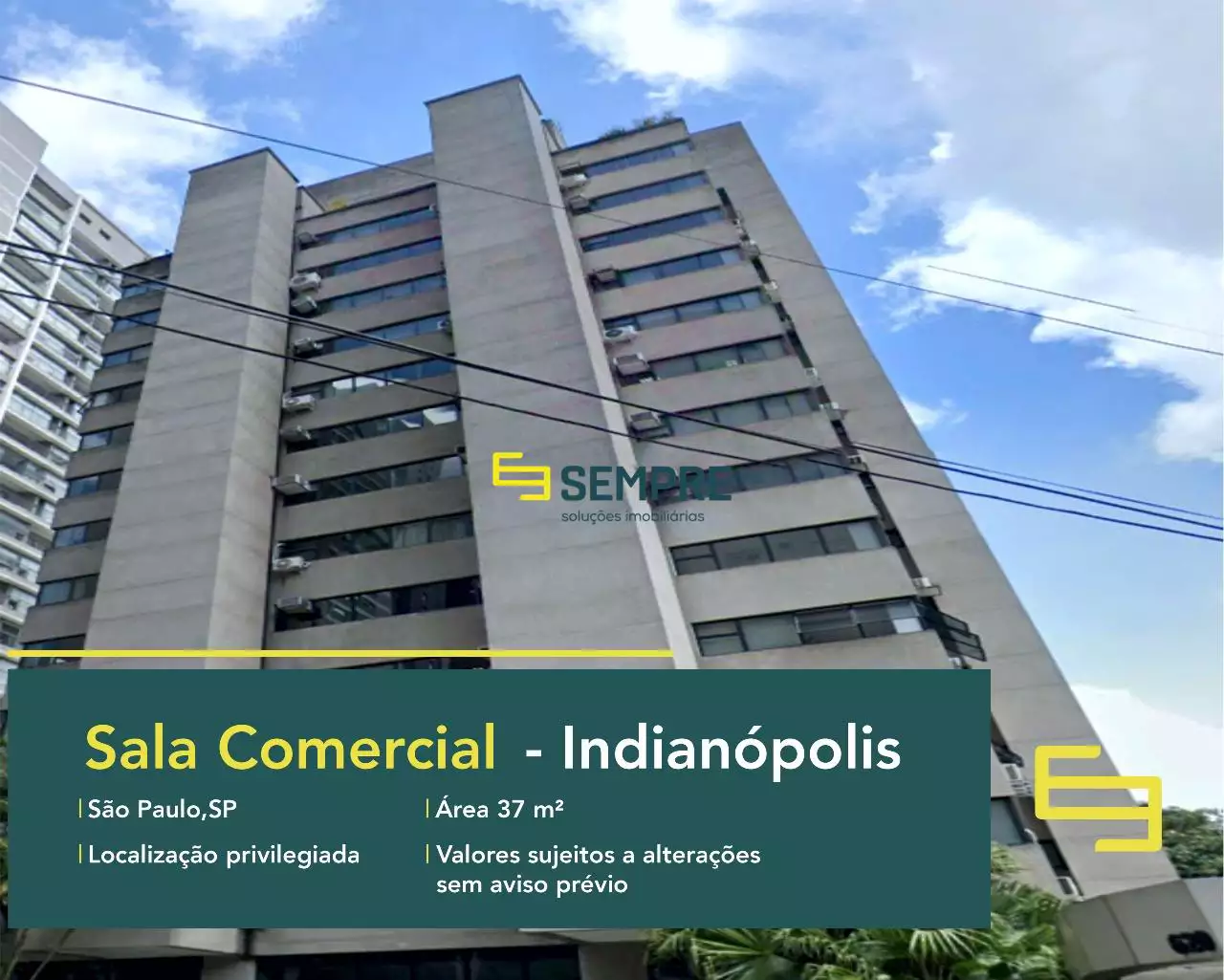 Sala comercial para locação no Indianópolis - Ed Down Town em São Paulo, em excelente localização. O ponto comercial conta com área de 37 m²