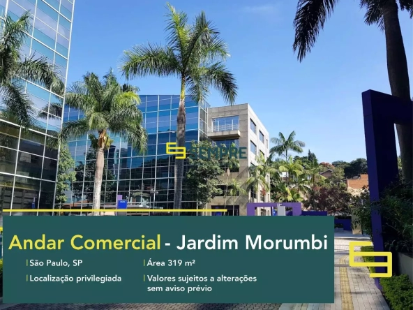 Laje corporativa no Jardim Morumbi para locação em São Paulo, em excelente localização. O ponto comercial conta com área de 319,38 m².