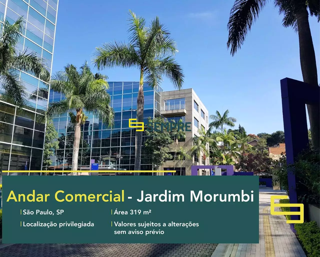 Laje corporativa no Jardim Morumbi para locação em São Paulo, em excelente localização. O ponto comercial conta com área de 319,38 m².