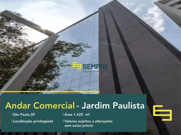 Andar comercial na Faria Lima para locação em São Paulo, em excelente localização. O ponto comercial conta com área de 1.420 m².