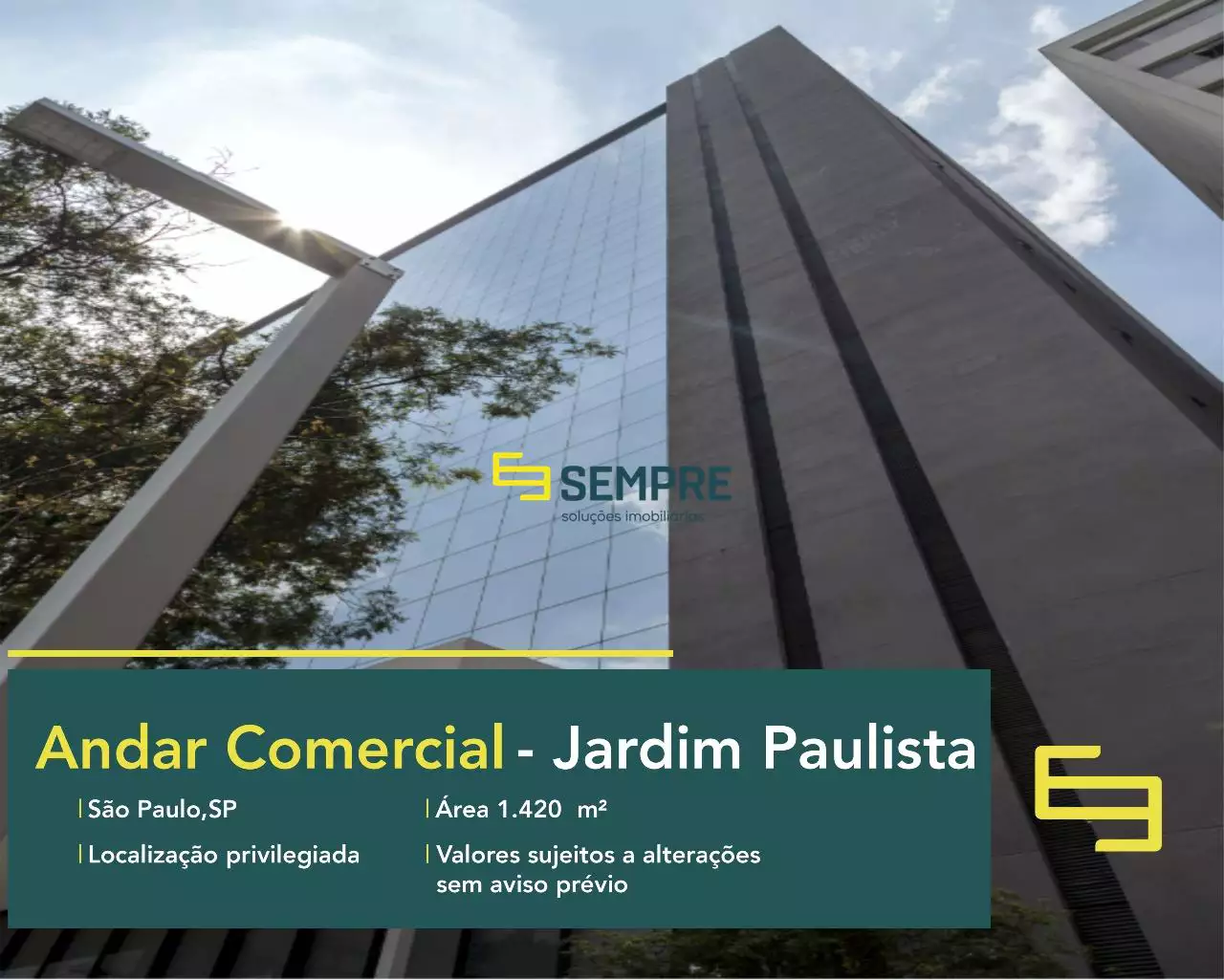 Andar comercial na Faria Lima para locação em São Paulo, em excelente localização. O ponto comercial conta com área de 1.420 m².