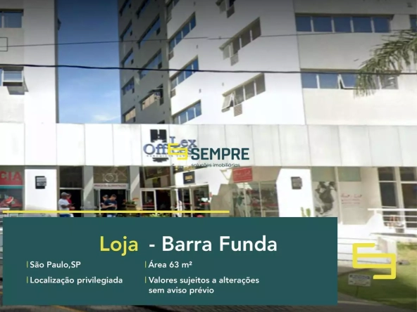 Loja no bairro Barra Funda para alugar em São Paulo, em excelente localização. O ponto comercial conta com área de 63,54 m².