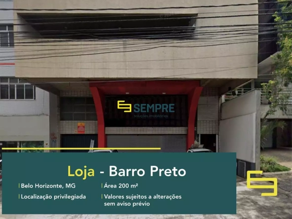 Estabelecimento comercial no Barro Preto para locação em BH, em excelente localização. O ponto comercial conta com área de 200 m².